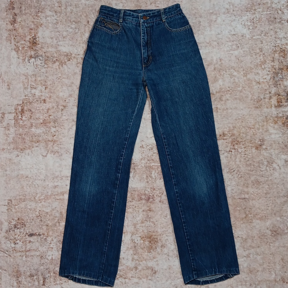 Vintage High Rise Boho Western Style Slim Straight Dark Wash Jeans Womens Sz 0